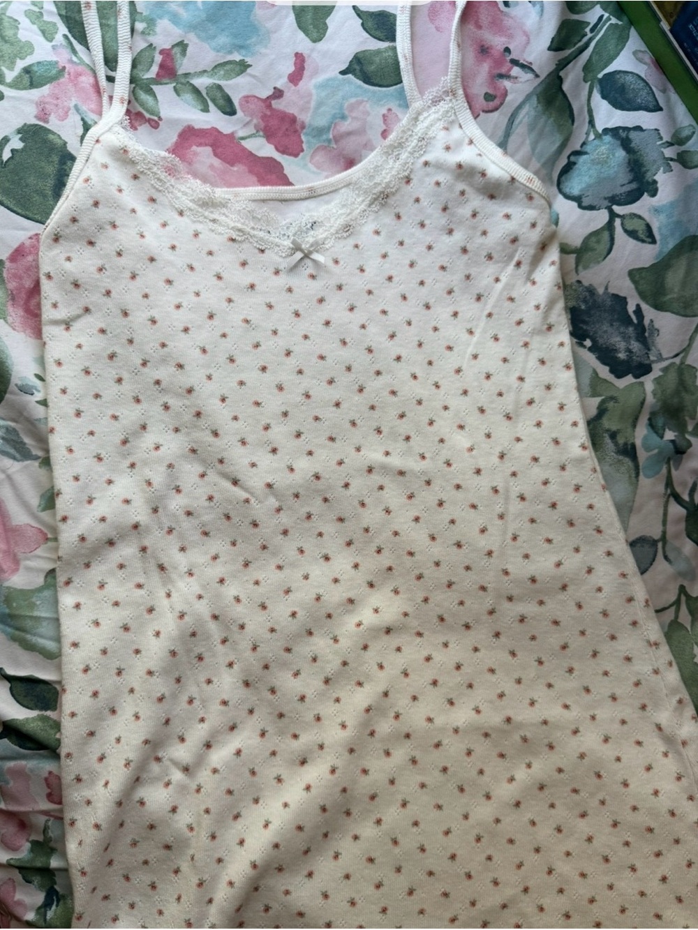 Brandy Melville Cream Cami with Pink Dot Floral Print